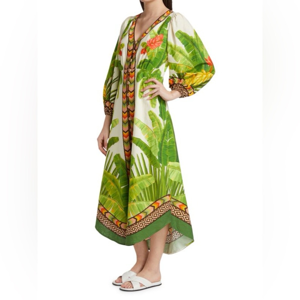 FARM RIO
Fresh Forest Linen-Blend Midi-Dress sz S New